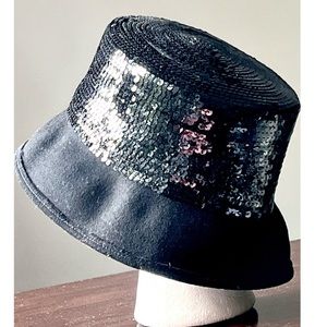 Vintage Black hat bell shape with sequins 4” Height 2" brim 100% wool